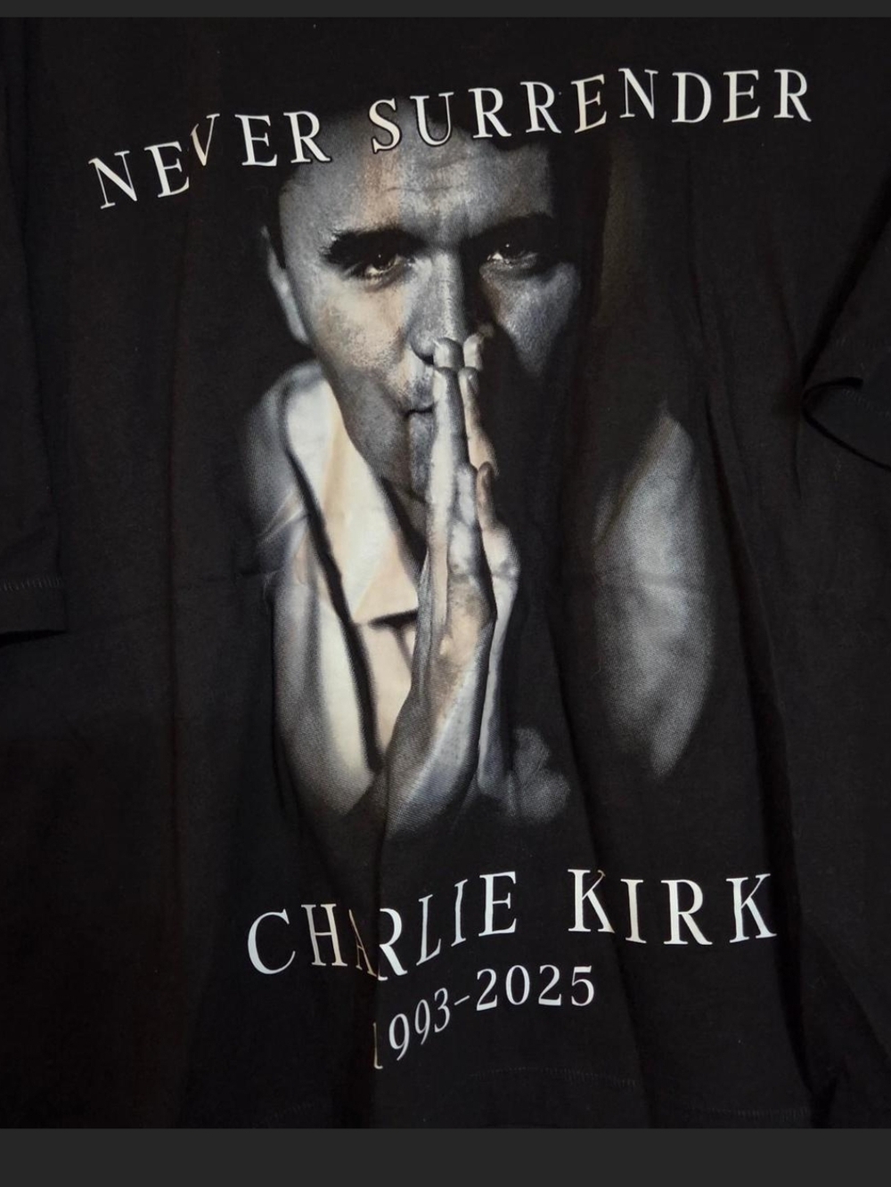 Charlie Kirk 'Never Surrender' Graphic Tee - Black